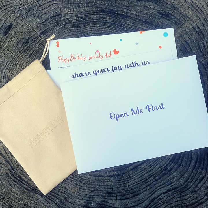 A small bag and three envelopes from inside the countdown calendar