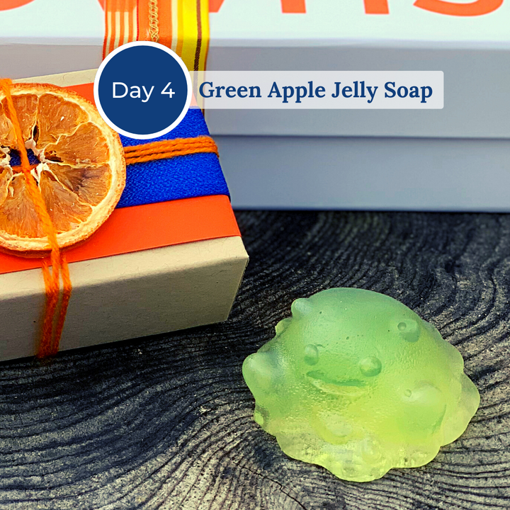 Green apple jelly soap in the shape of a monster